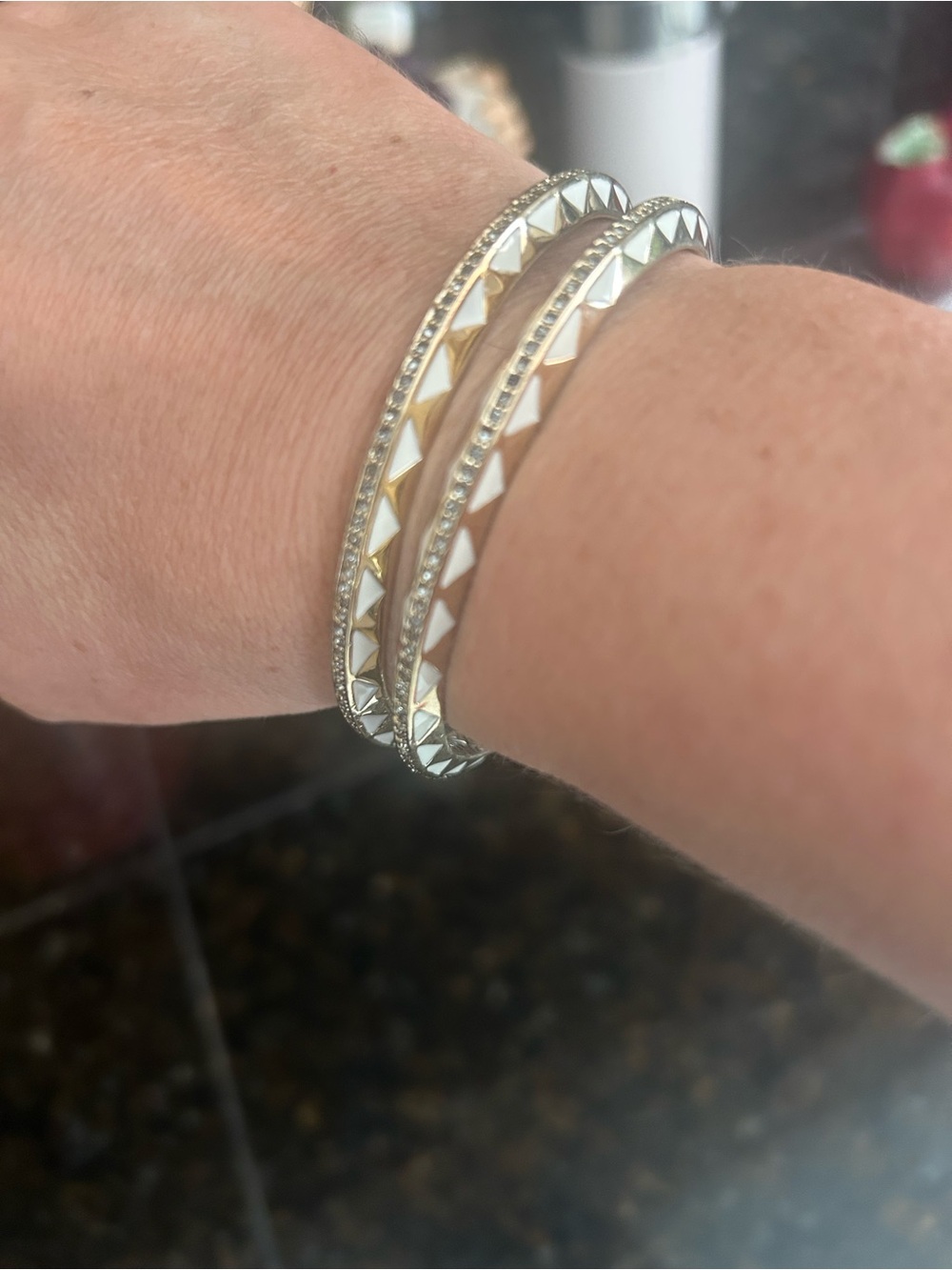 House of Harlow 1960 White and Gold Pyramid-Trim Bangle Set